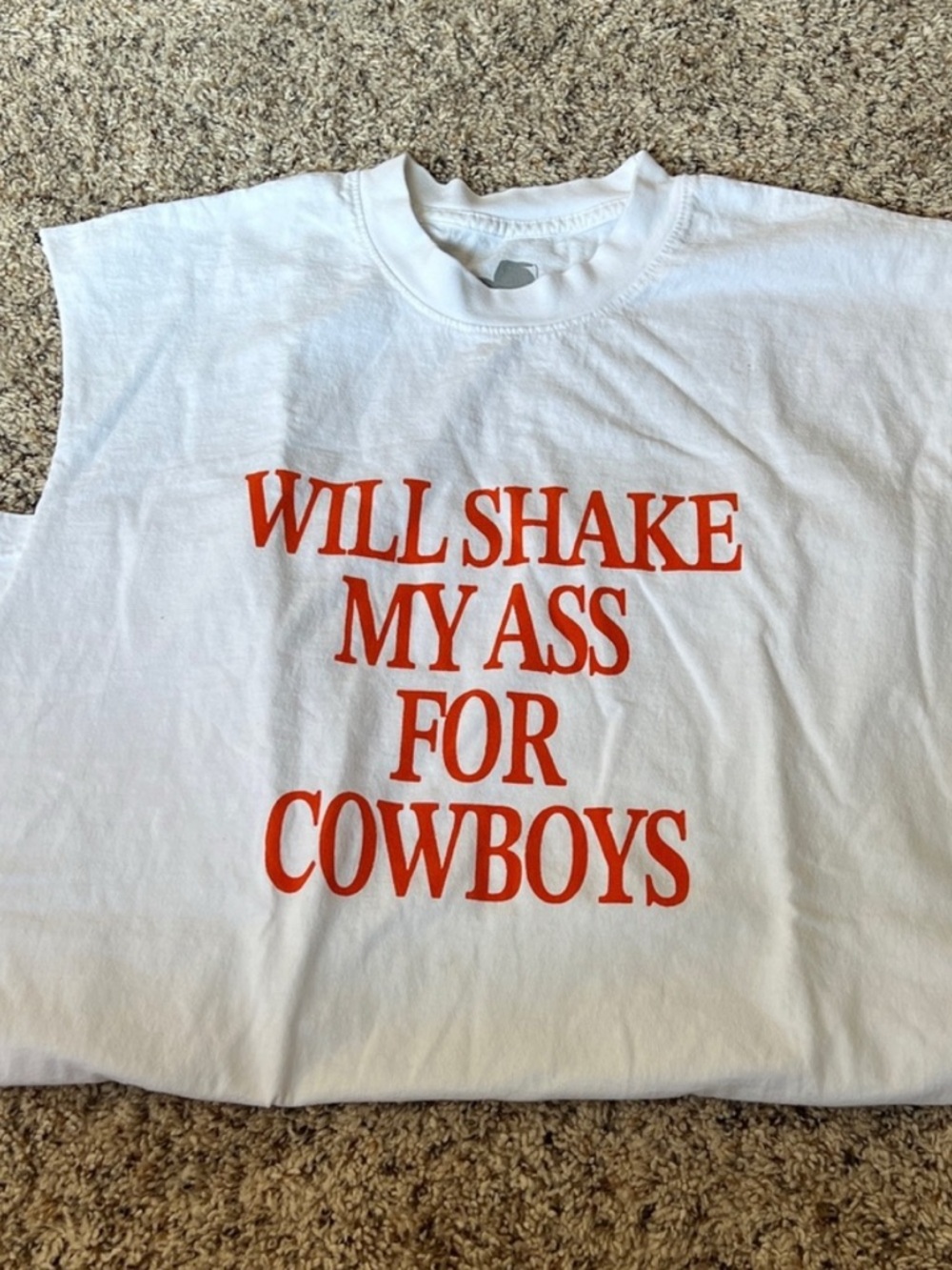 White Graphic Tee with Bold Orange Slogan